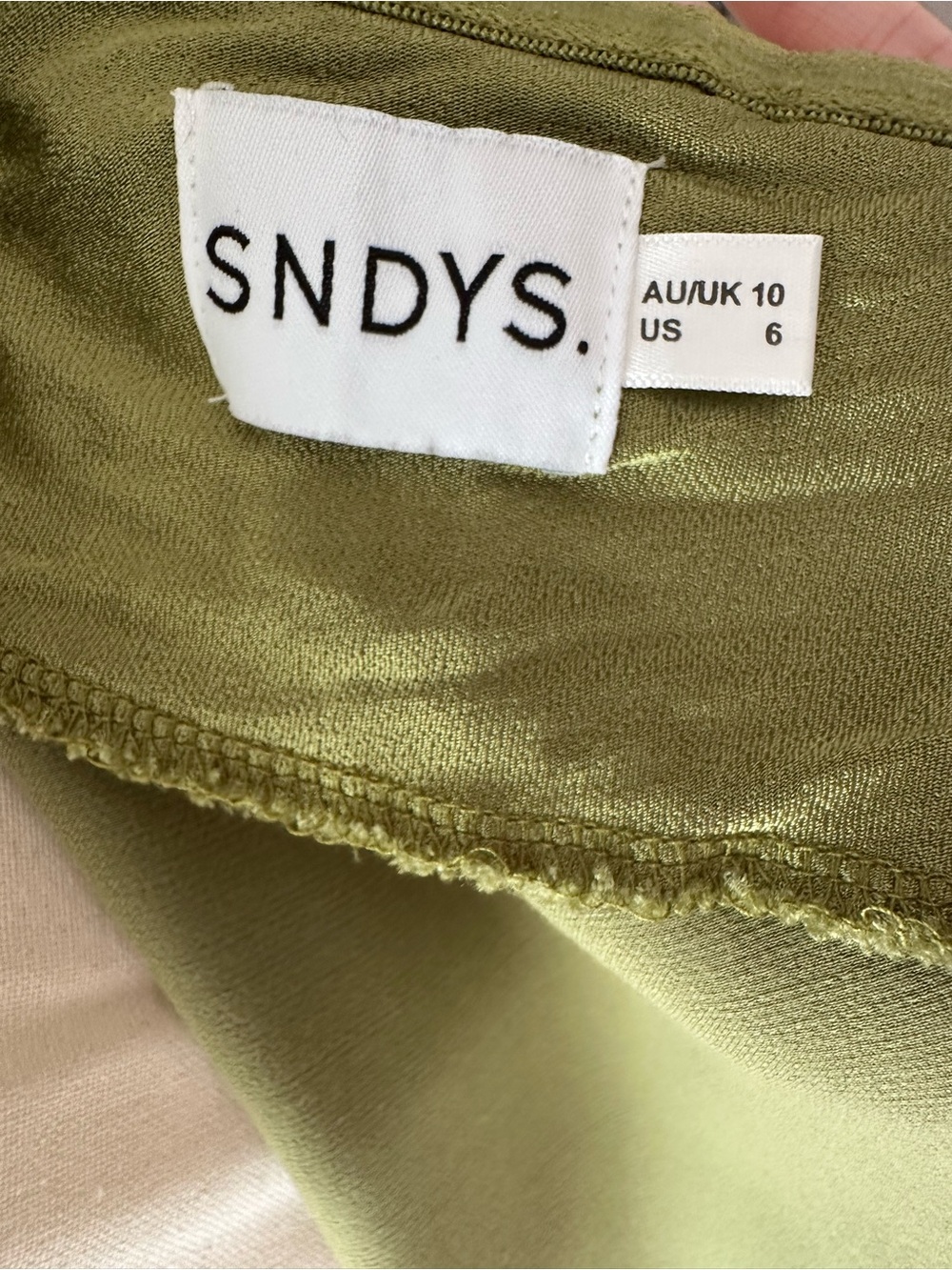 SNDYS. x REVOLVE Chartreuse Green Strapless Satin Column Shift Sheath Dress Sz 6 - Picture 9 of 11